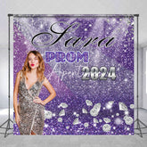 Aperturee - Personalized Photo Purple Diamonds Backdrop For Prom